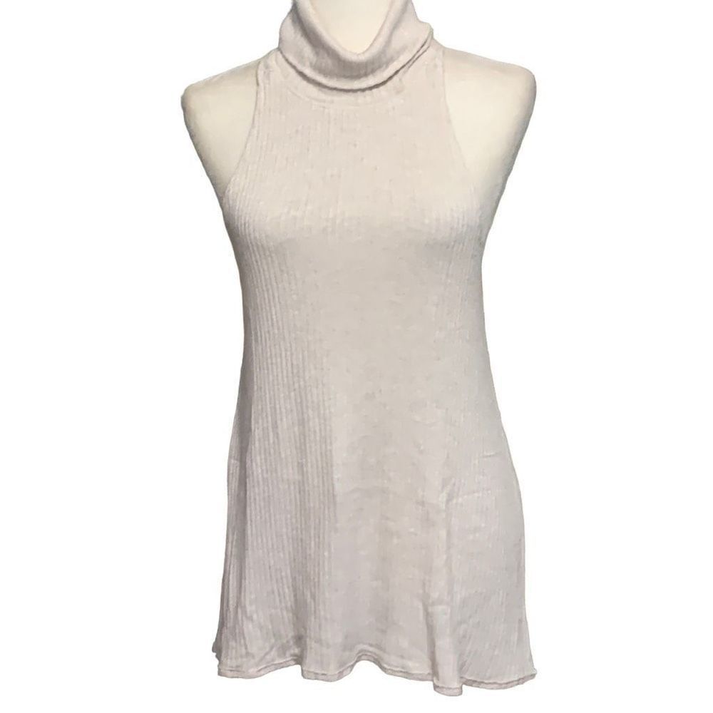 Free People We The Free L Ivory Linen Blend Sleeveless Turtleneck Tunic Top